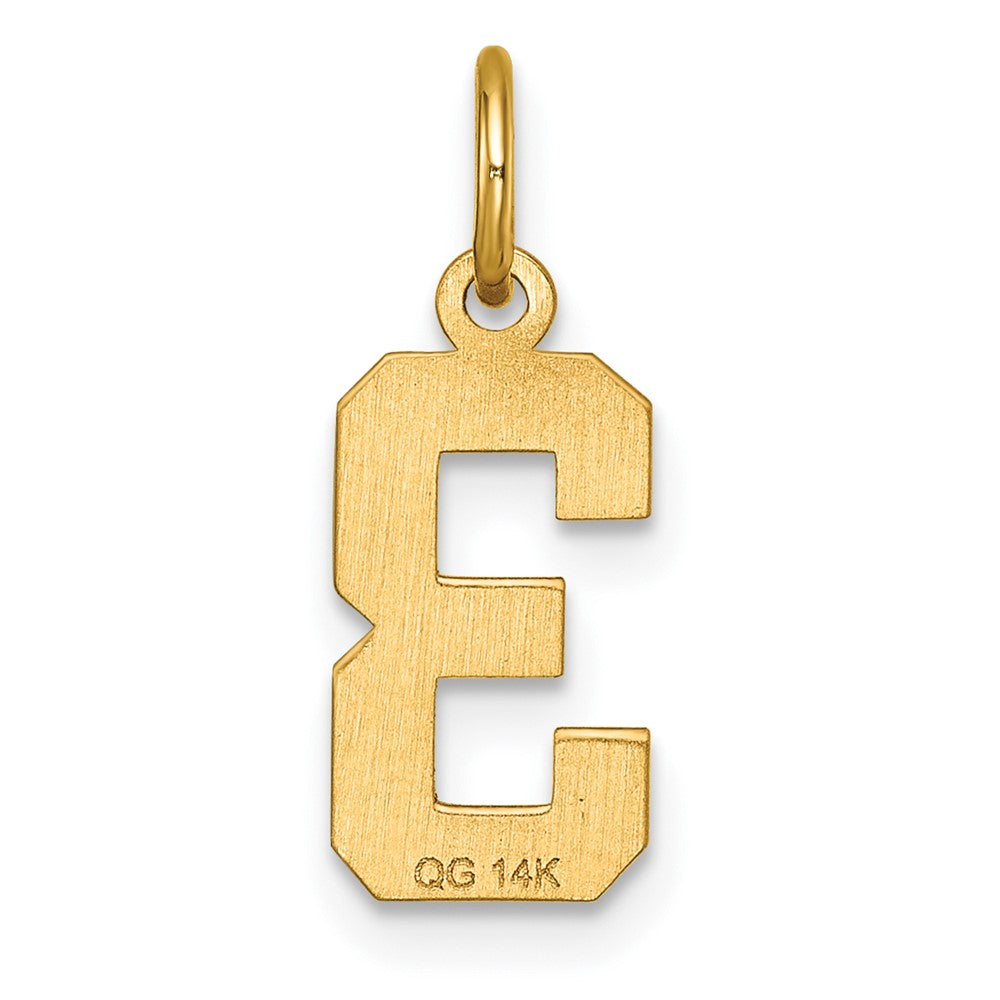 14k Small Brushed Diamond-cut Number 3 Charm