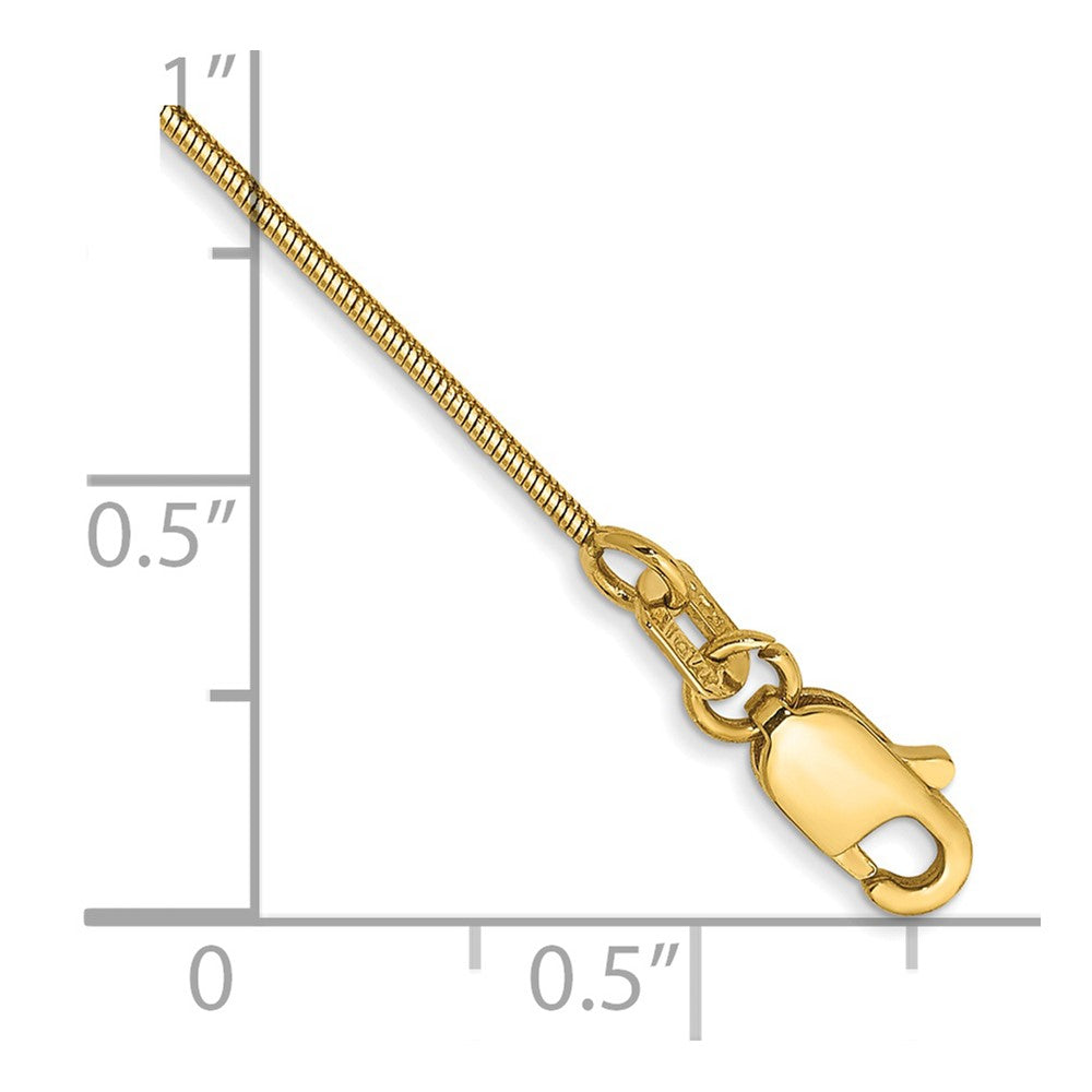 14K 9 inch .8mm Round Snake with Lobster Clasp Anklet