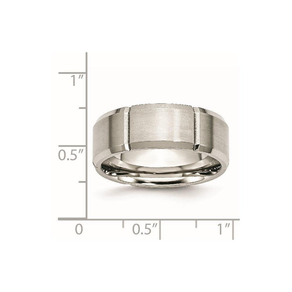 Chisel Stainless Steel Brushed and Polished Grooved 8mm Beveled Edge Band