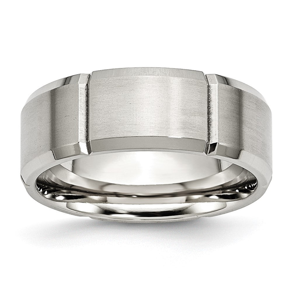 Chisel Stainless Steel Brushed and Polished Grooved 8mm Beveled Edge Band