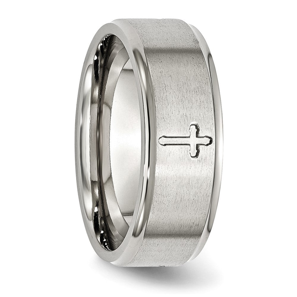 Chisel Stainless Steel Brushed and Polished Cross 8mm Ridged Edge Band
