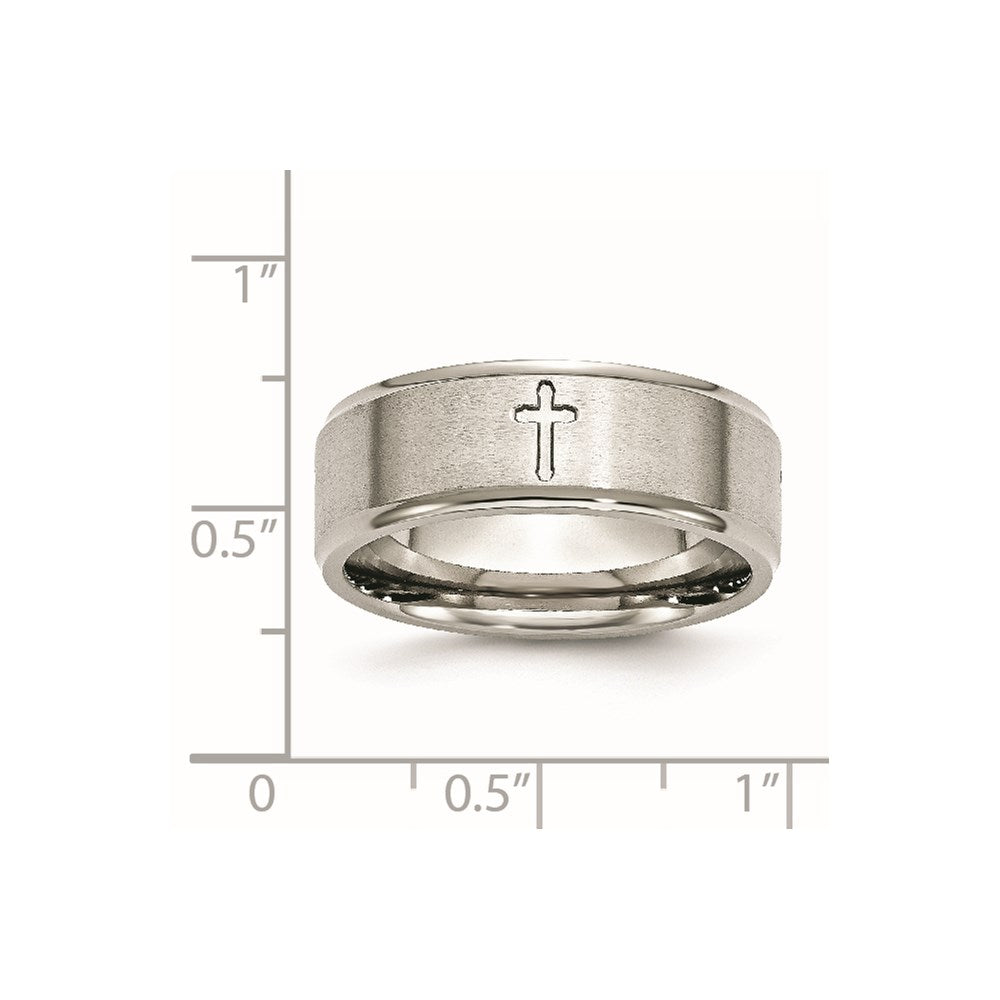 Chisel Stainless Steel Brushed and Polished Cross 8mm Ridged Edge Band