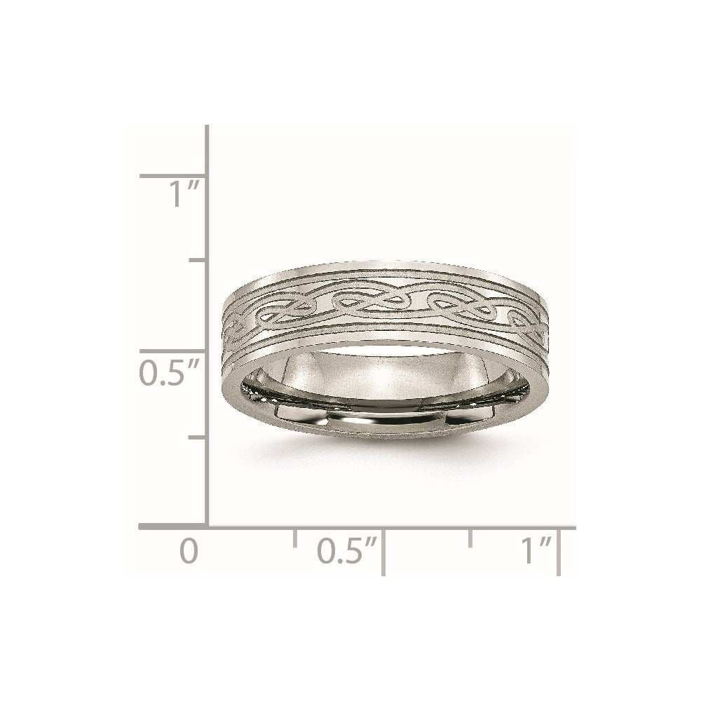 Chisel Stainless Steel Brushed Celtic Laser Etched 6mm Flat Band