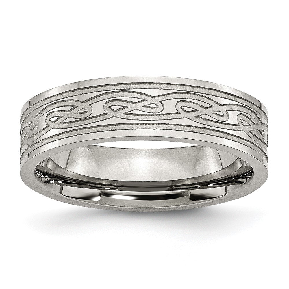 Chisel Stainless Steel Brushed Celtic Laser Etched 6mm Flat Band
