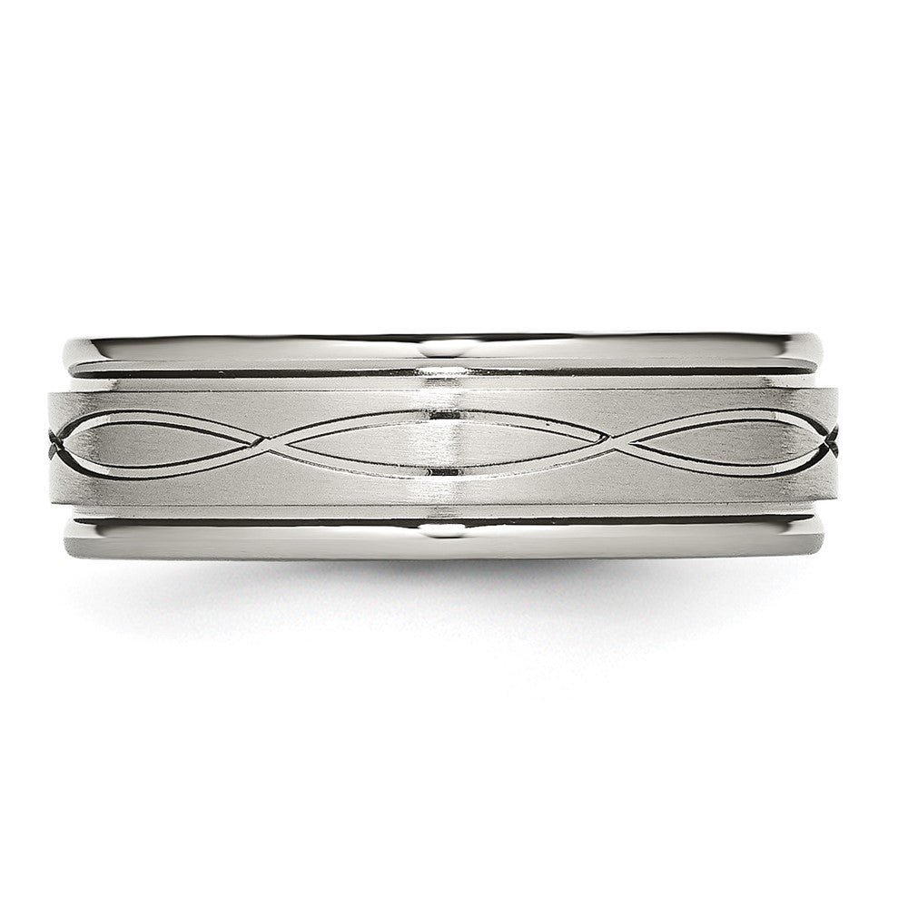 Chisel Stainless Steel Brushed and Polished Criss-cross Design 7mm Ridged Edge Band