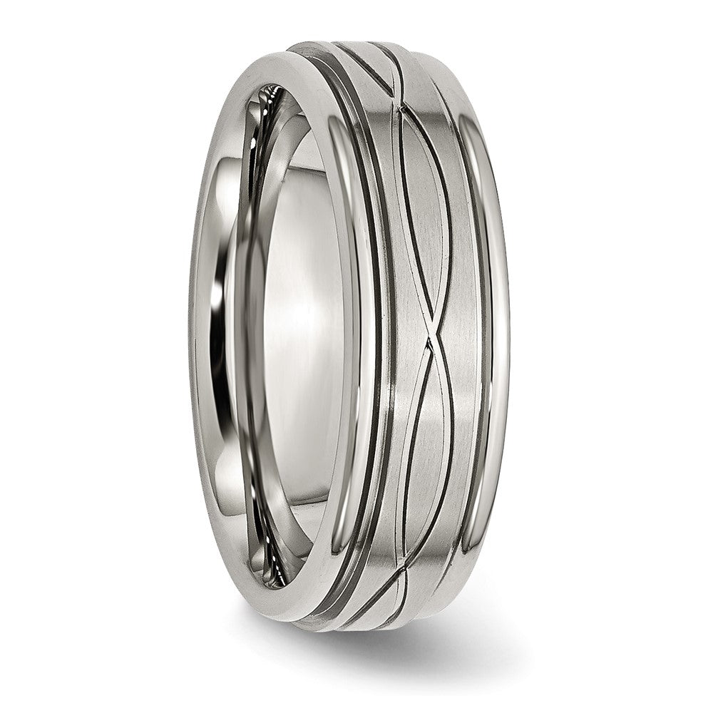 Chisel Stainless Steel Brushed and Polished Criss-cross Design 7mm Ridged Edge Band