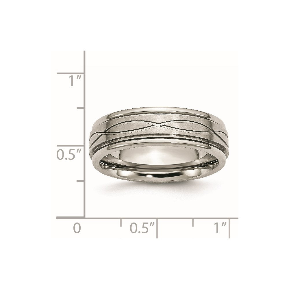 Chisel Stainless Steel Brushed and Polished Criss-cross Design 7mm Ridged Edge Band