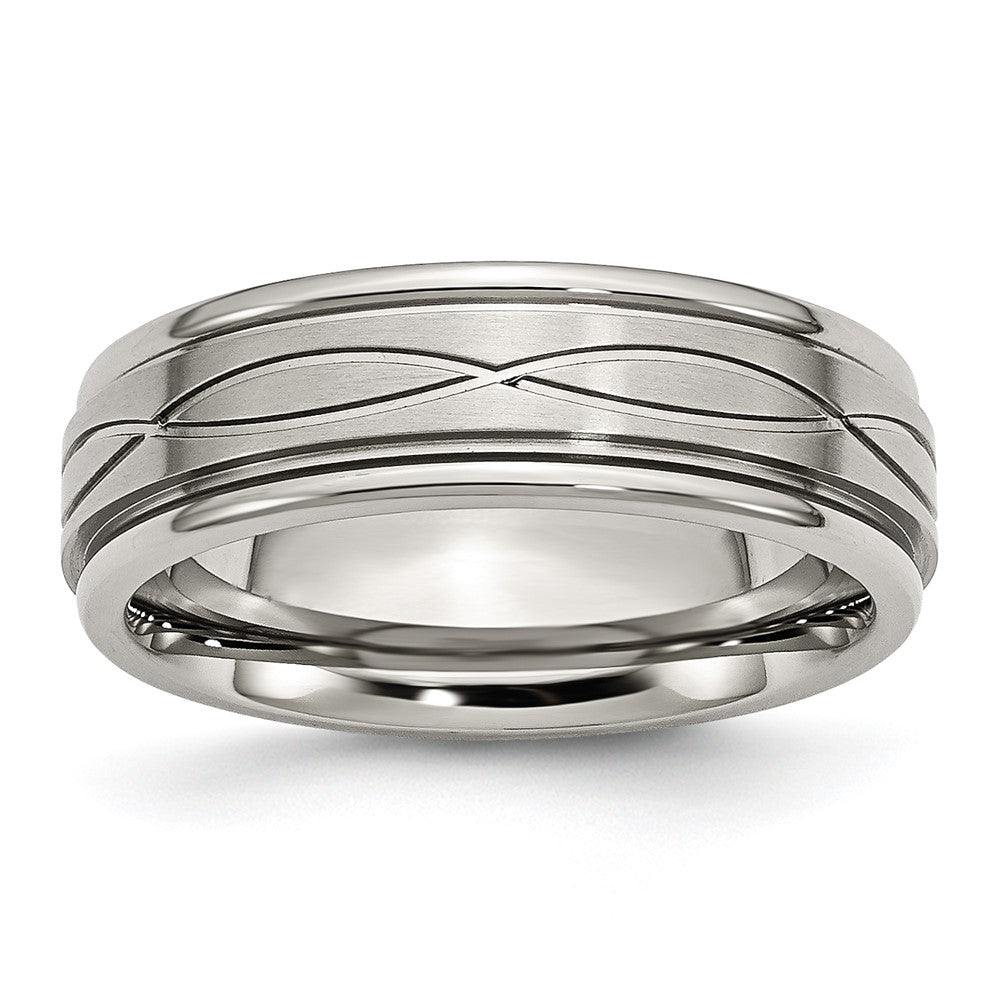 Chisel Stainless Steel Brushed and Polished Criss-cross Design 7mm Ridged Edge Band