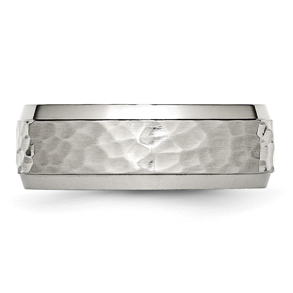 Chisel Stainless Steel Brushed Polished and Hammered 8mm Beveled Edge Band