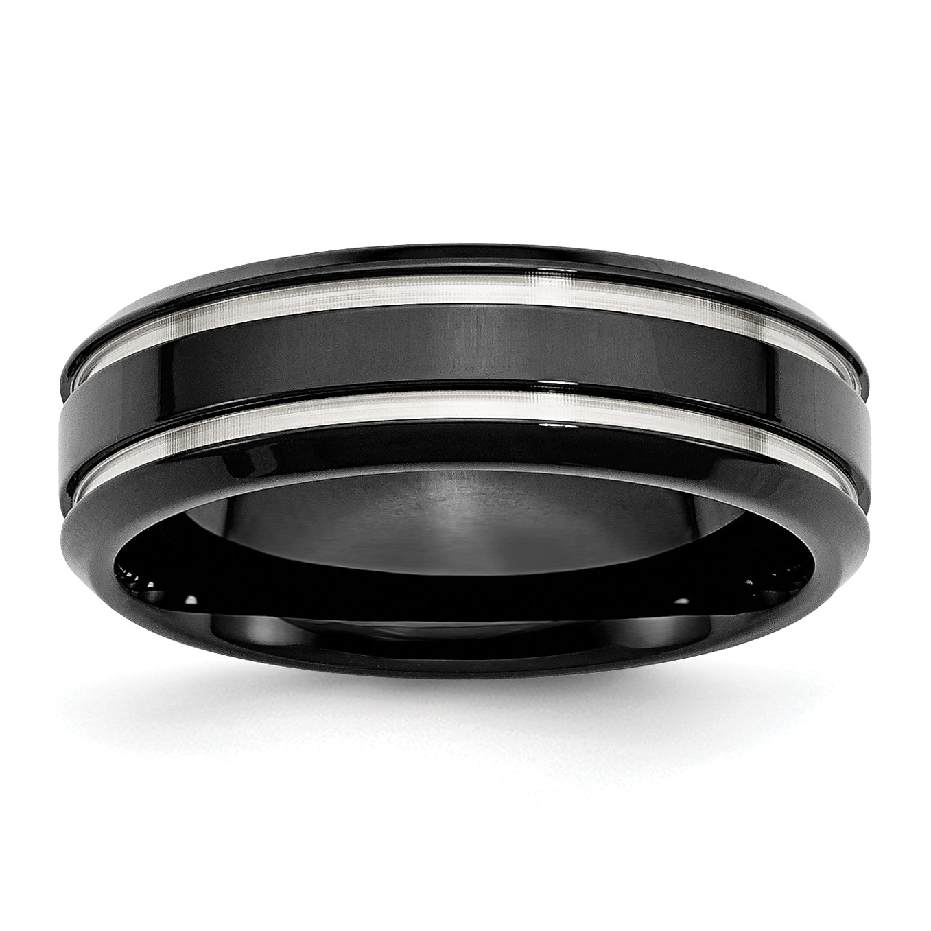 Chisel Stainless Steel Polished Black IP-plated 7mm Grooved Band