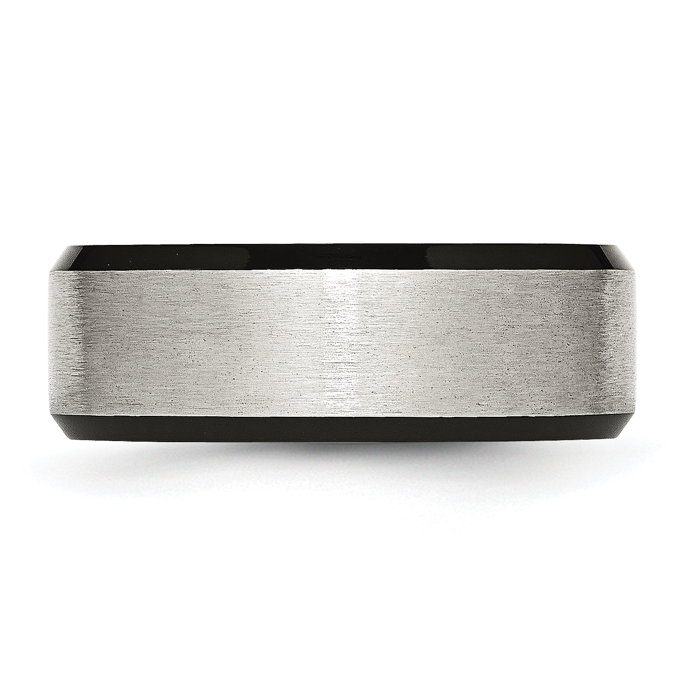 Chisel Stainless Steel Polished Black IP-plated with Brushed Center 8mm Beveled Edge Band