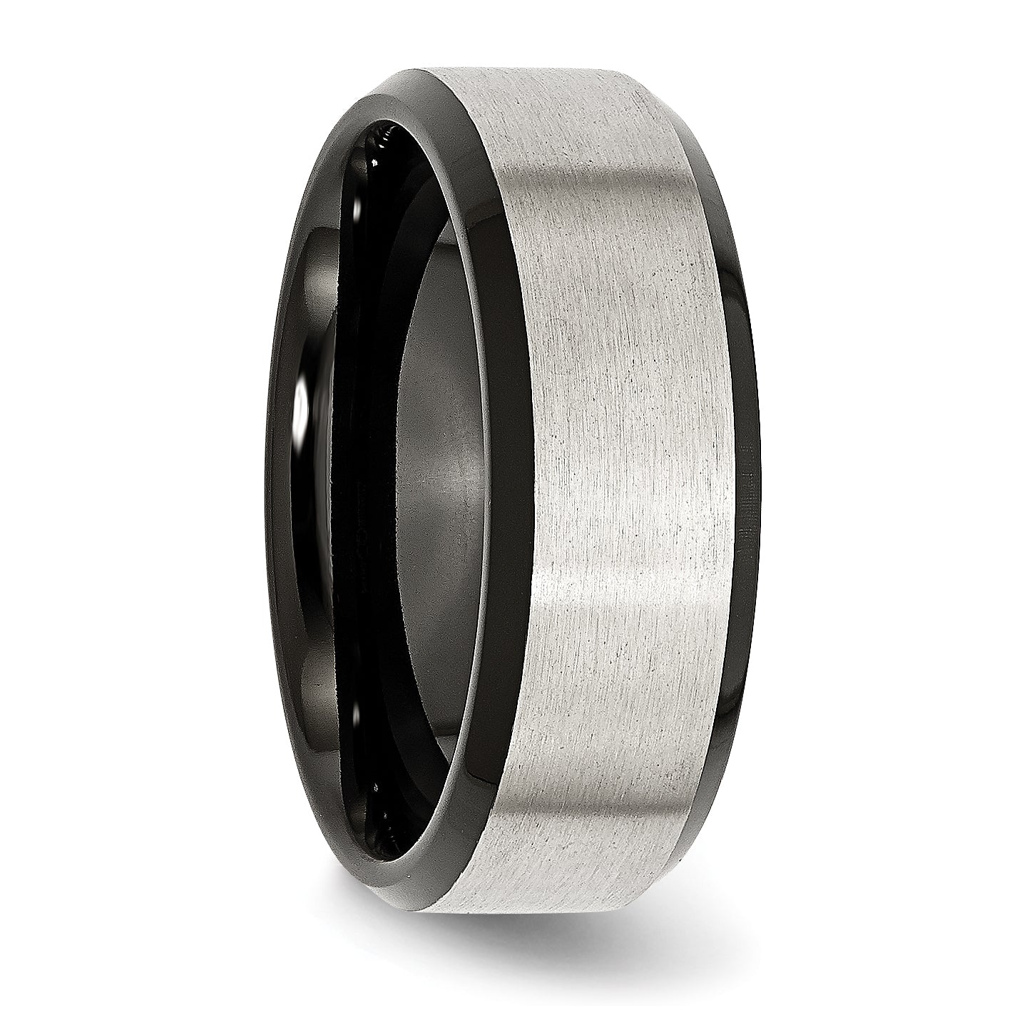 Chisel Stainless Steel Polished Black IP-plated with Brushed Center 8mm Beveled Edge Band