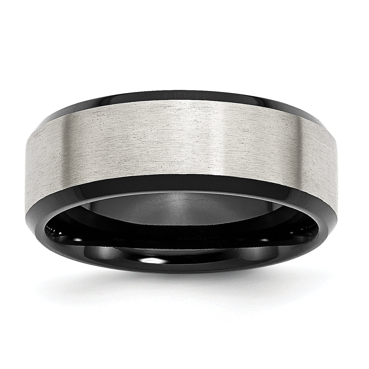 Chisel Stainless Steel Polished Black IP-plated with Brushed Center 8mm Beveled Edge Band
