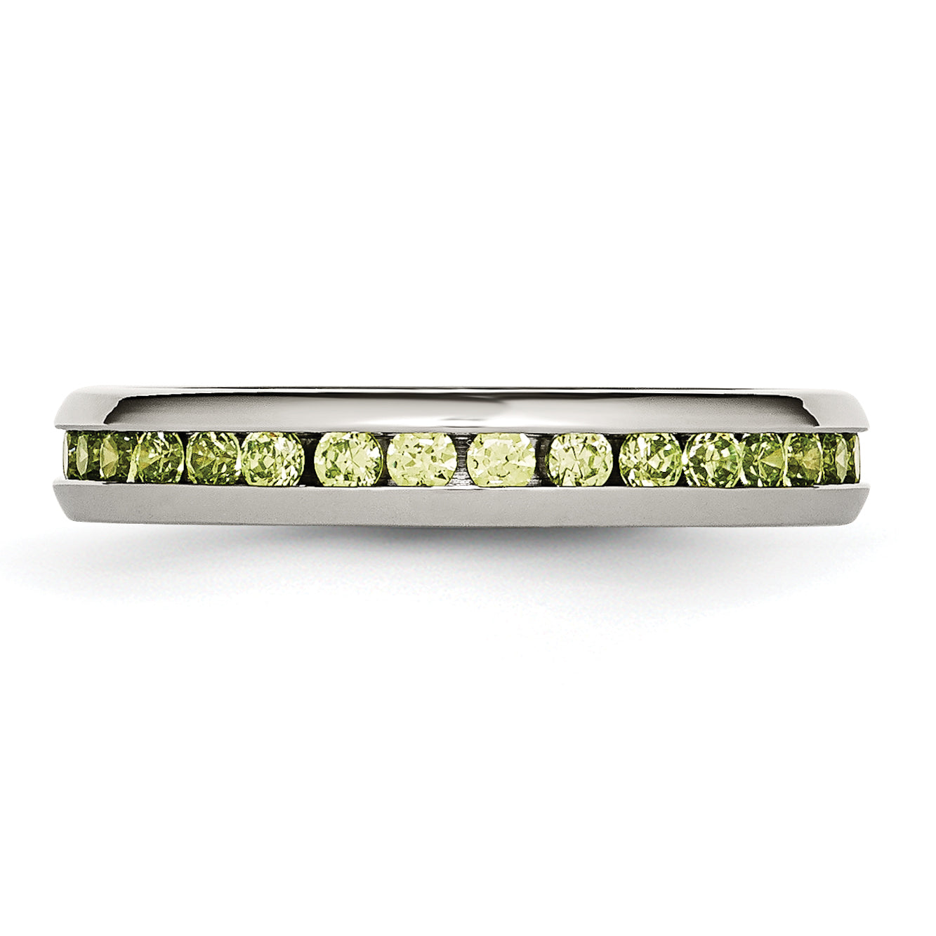 Chisel Stainless Steel Polished 4mm August Light Green CZ Ring