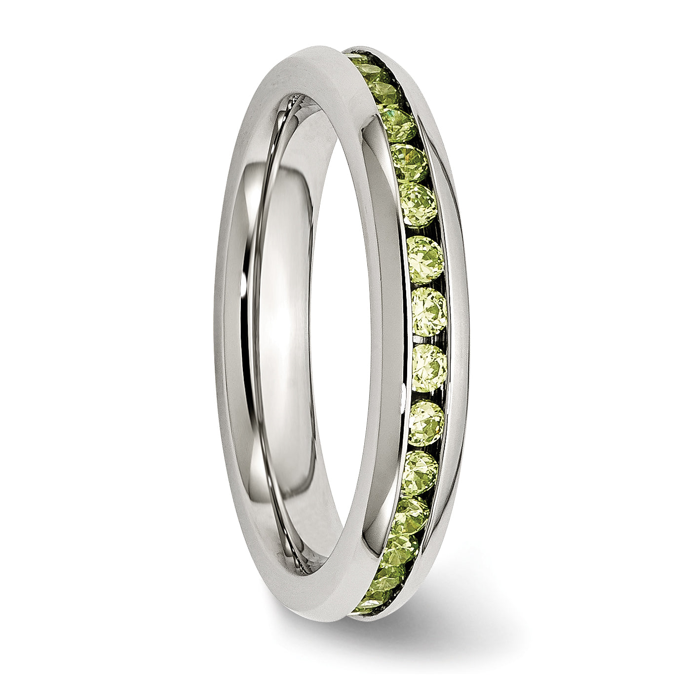 Chisel Stainless Steel Polished 4mm August Light Green CZ Ring