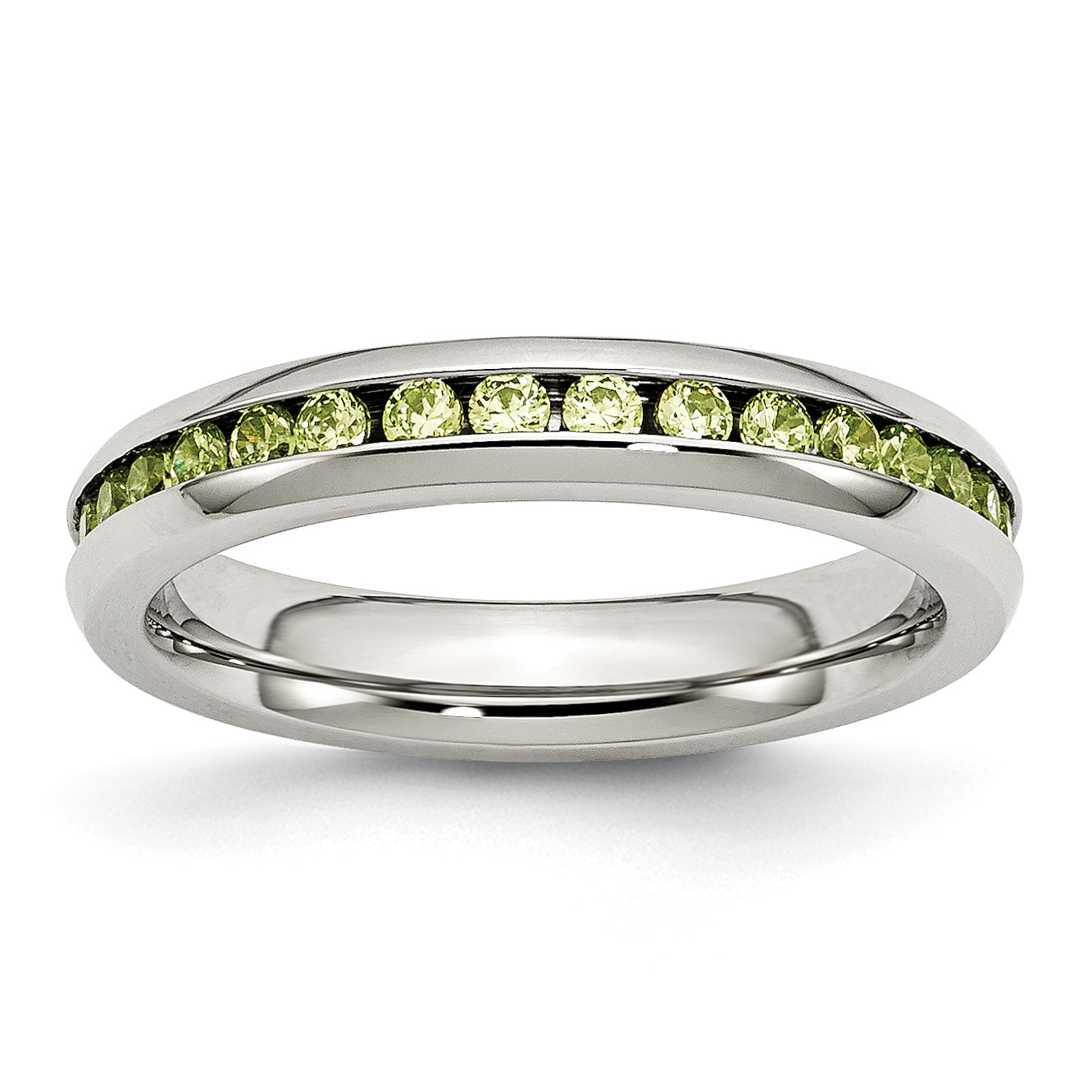 Chisel Stainless Steel Polished 4mm August Light Green CZ Ring