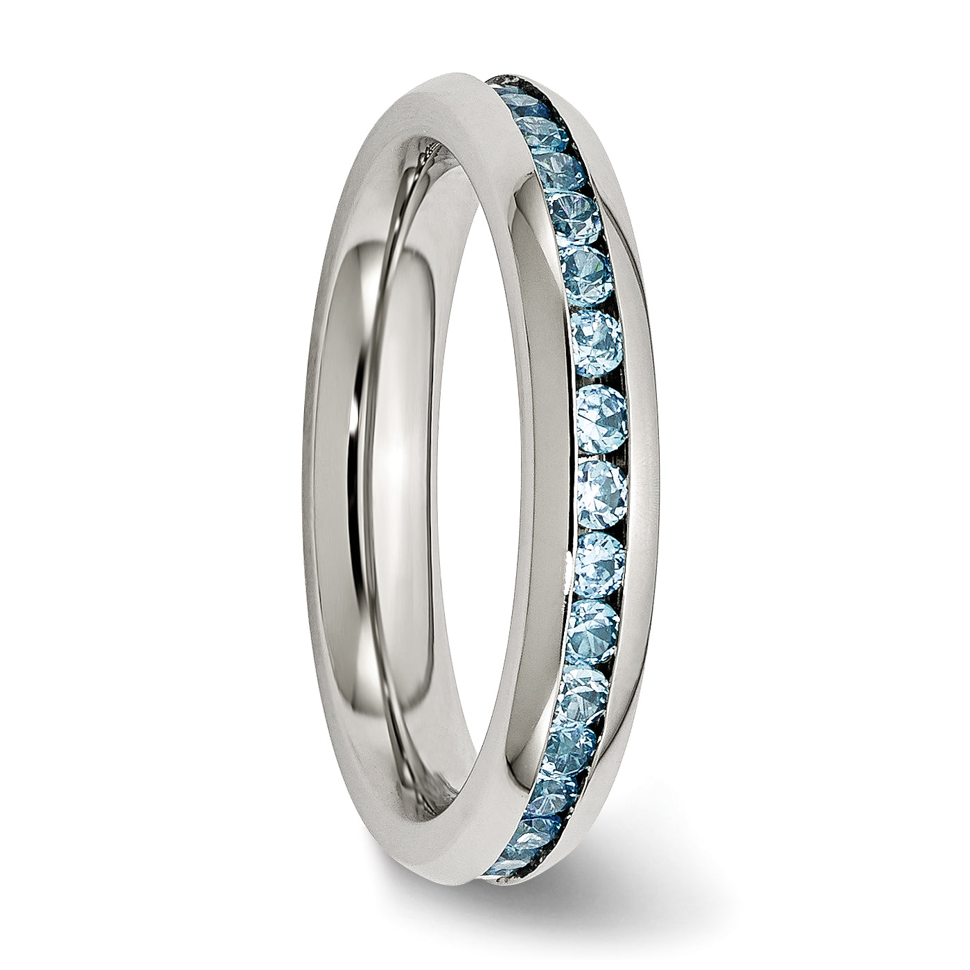 Chisel Stainless Steel Polished 4mm December Teal CZ Ring
