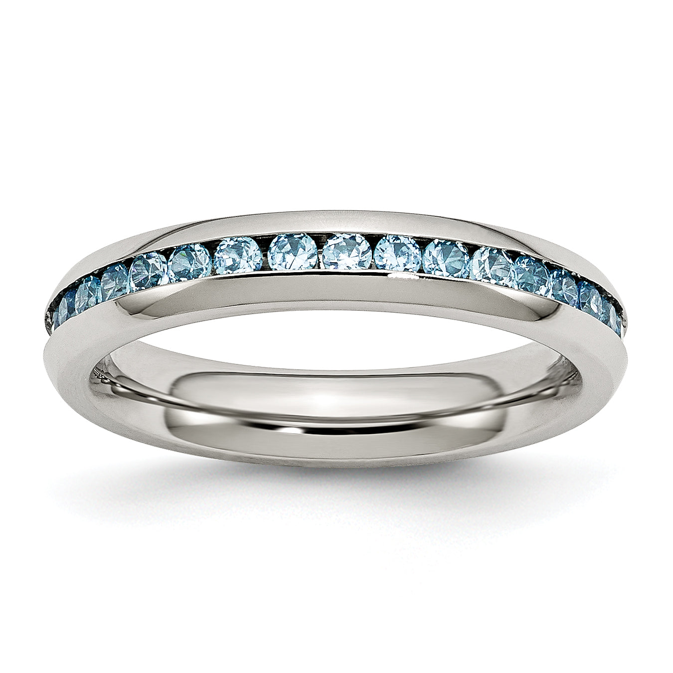 Chisel Stainless Steel Polished 4mm December Teal CZ Ring