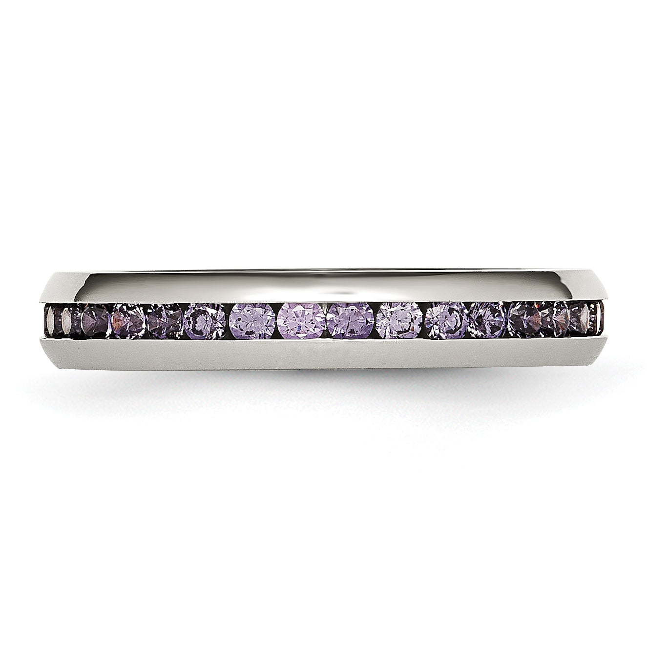Chisel Stainless Steel Polished 4mm February Purple CZ Ring