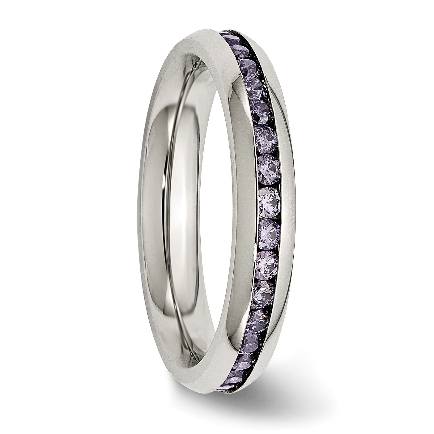 Chisel Stainless Steel Polished 4mm February Purple CZ Ring