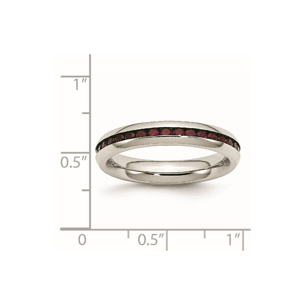 Chisel Stainless Steel Polished 4mm January Dark Red CZ Ring