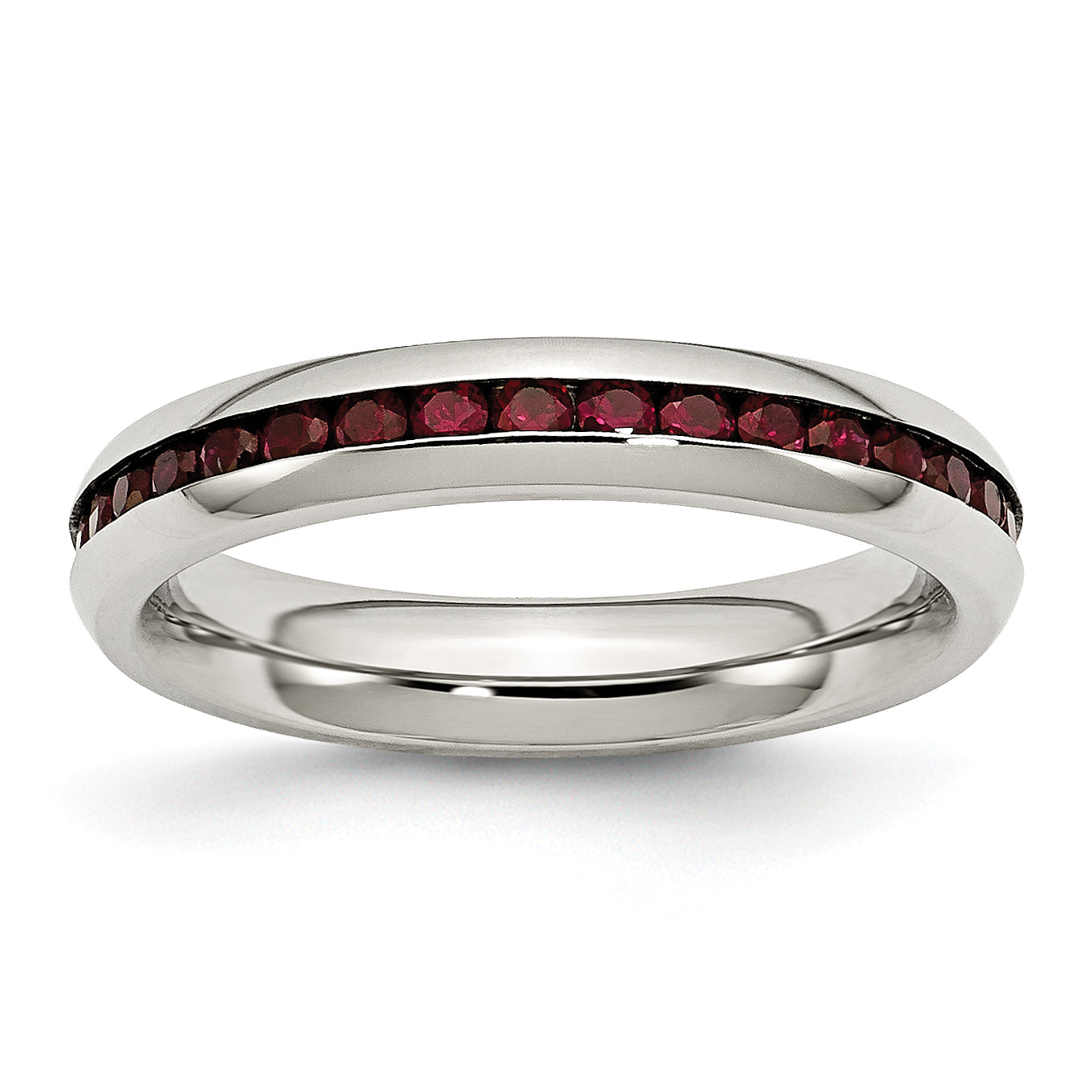 Chisel Stainless Steel Polished 4mm January Dark Red CZ Ring