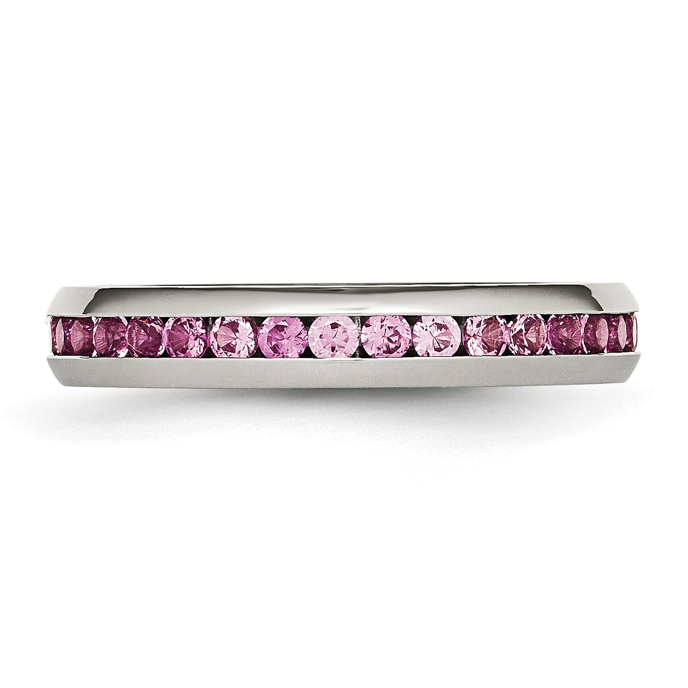 Chisel Stainless Steel Polished 4mm July Dark Pink CZ Ring