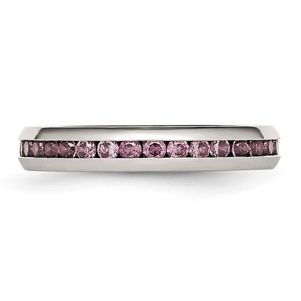 Chisel Stainless Steel Polished 4mm June Pink CZ Ring