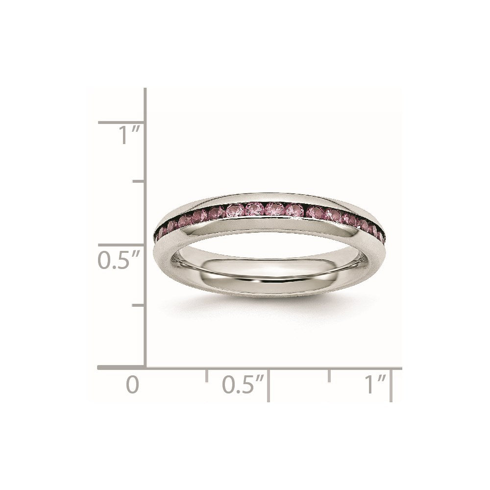 Chisel Stainless Steel Polished 4mm June Pink CZ Ring