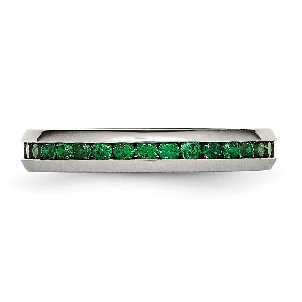 Chisel Stainless Steel Polished 4mm May Dark Green CZ Ring