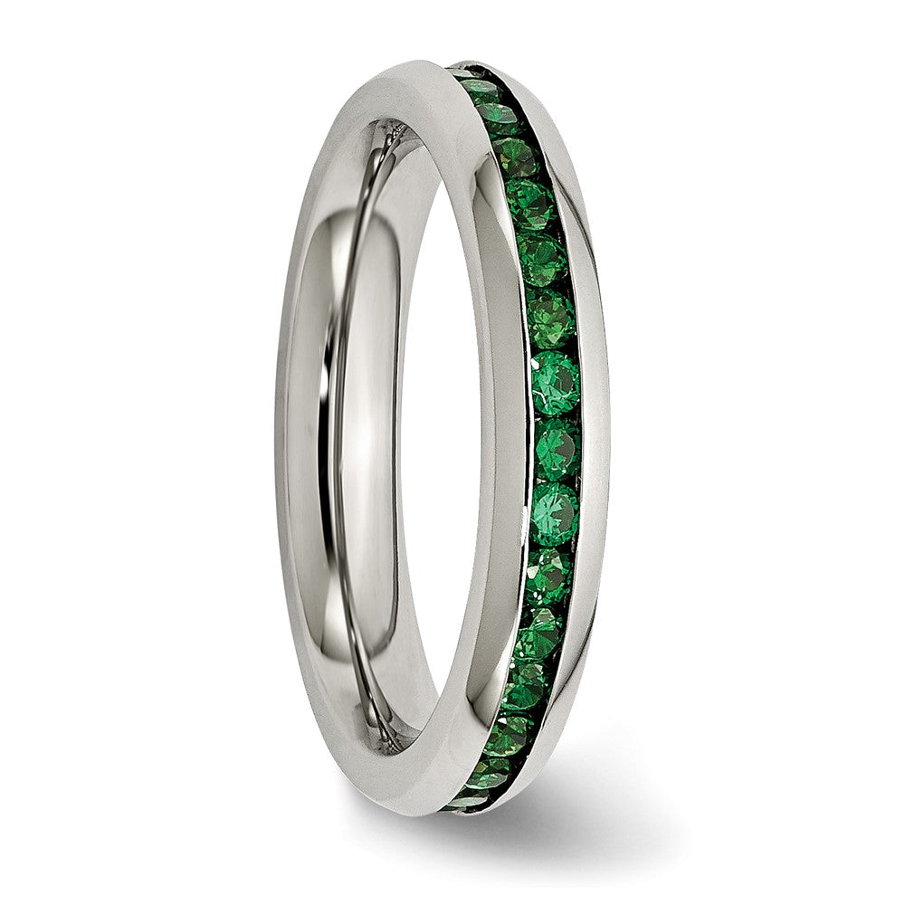 Chisel Stainless Steel Polished 4mm May Dark Green CZ Ring