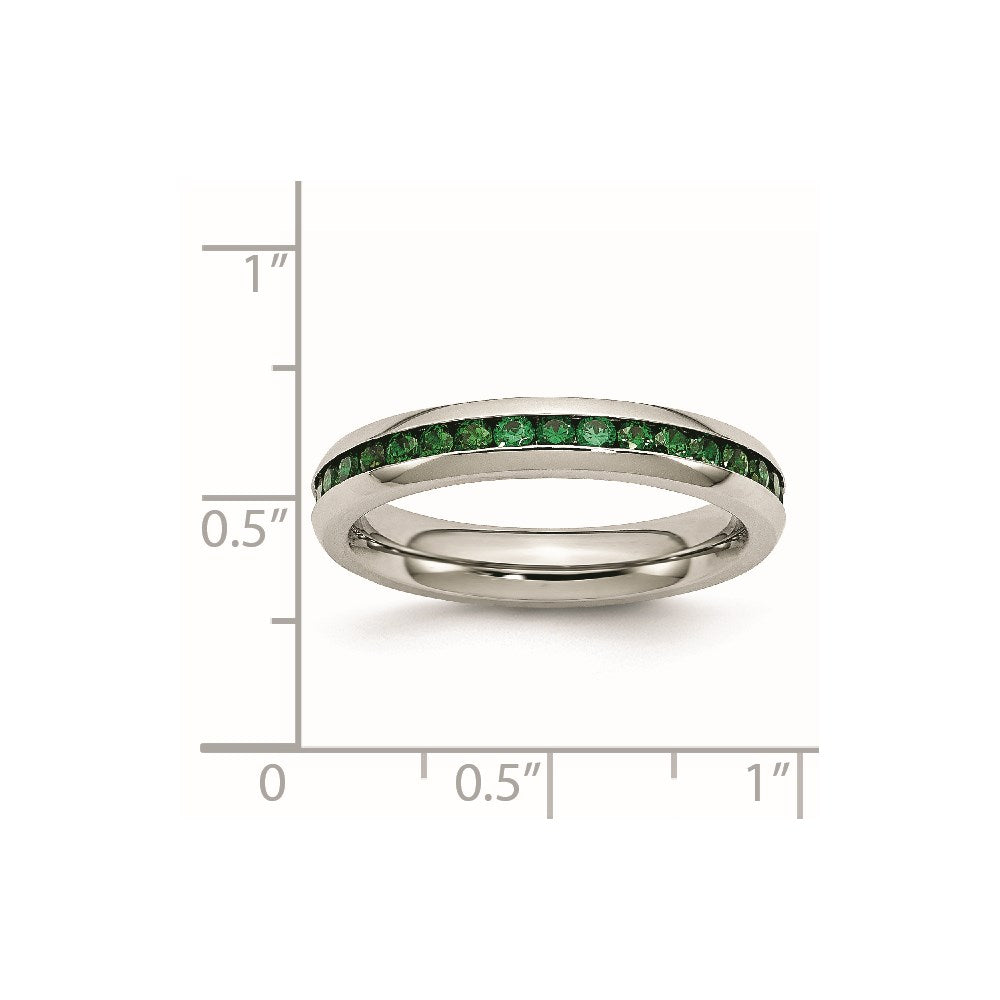 Chisel Stainless Steel Polished 4mm May Dark Green CZ Ring