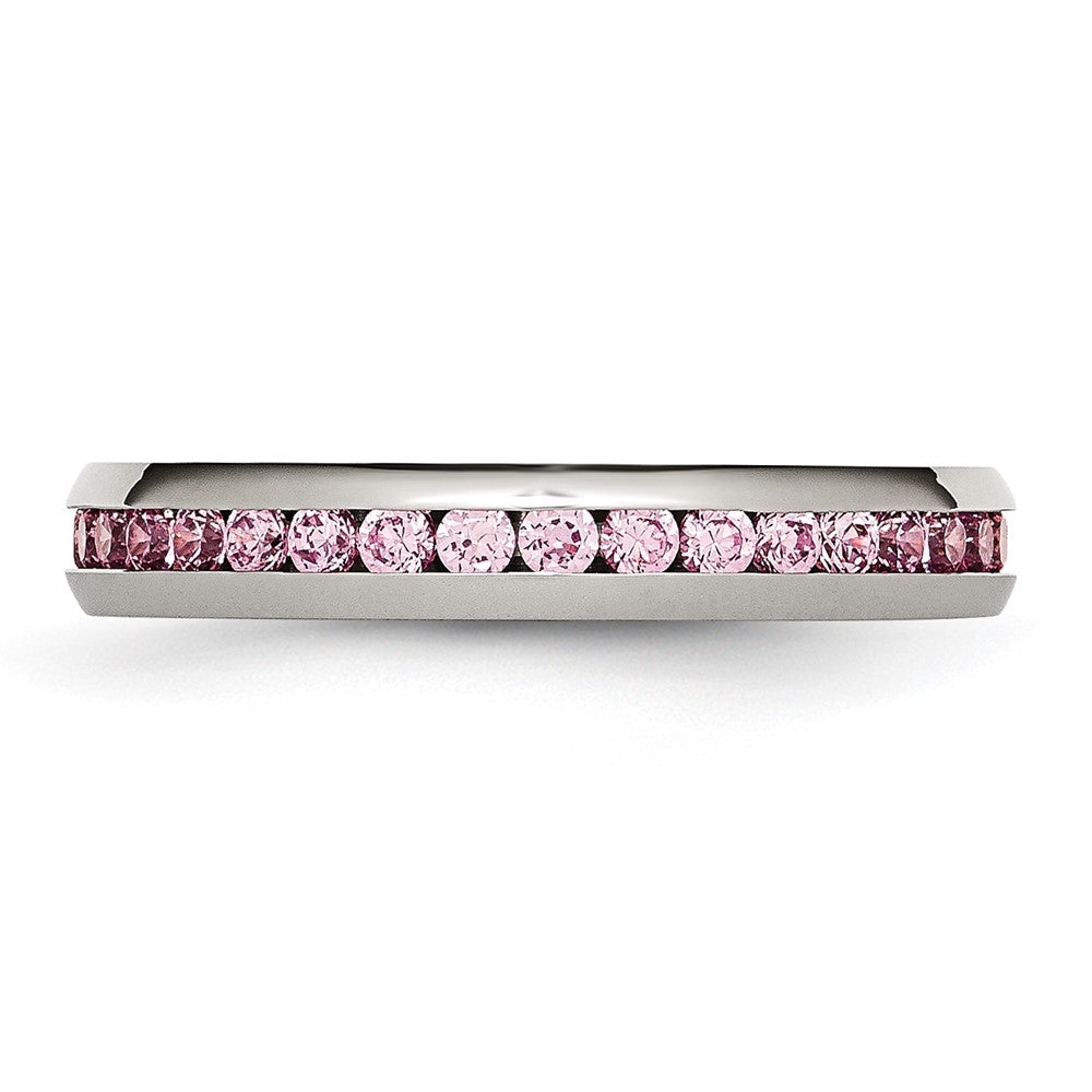 Chisel Stainless Steel Polished 4mm October Pink CZ Ring
