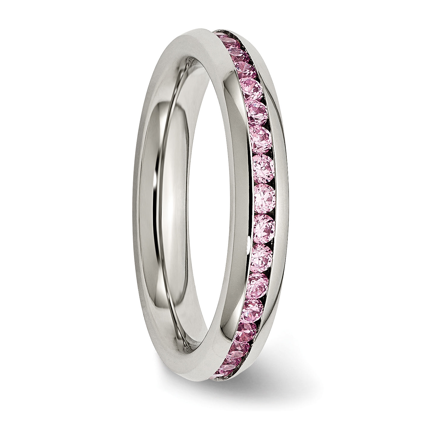 Chisel Stainless Steel Polished 4mm October Pink CZ Ring