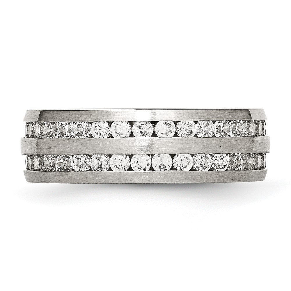 Chisel Stainless Steel Brushed with Double Row CZ 7mm Band