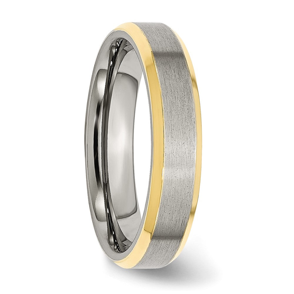 Chisel Stainless Steel Brushed and Polished Yellow IP-plated 5mm Beveled Edge Band