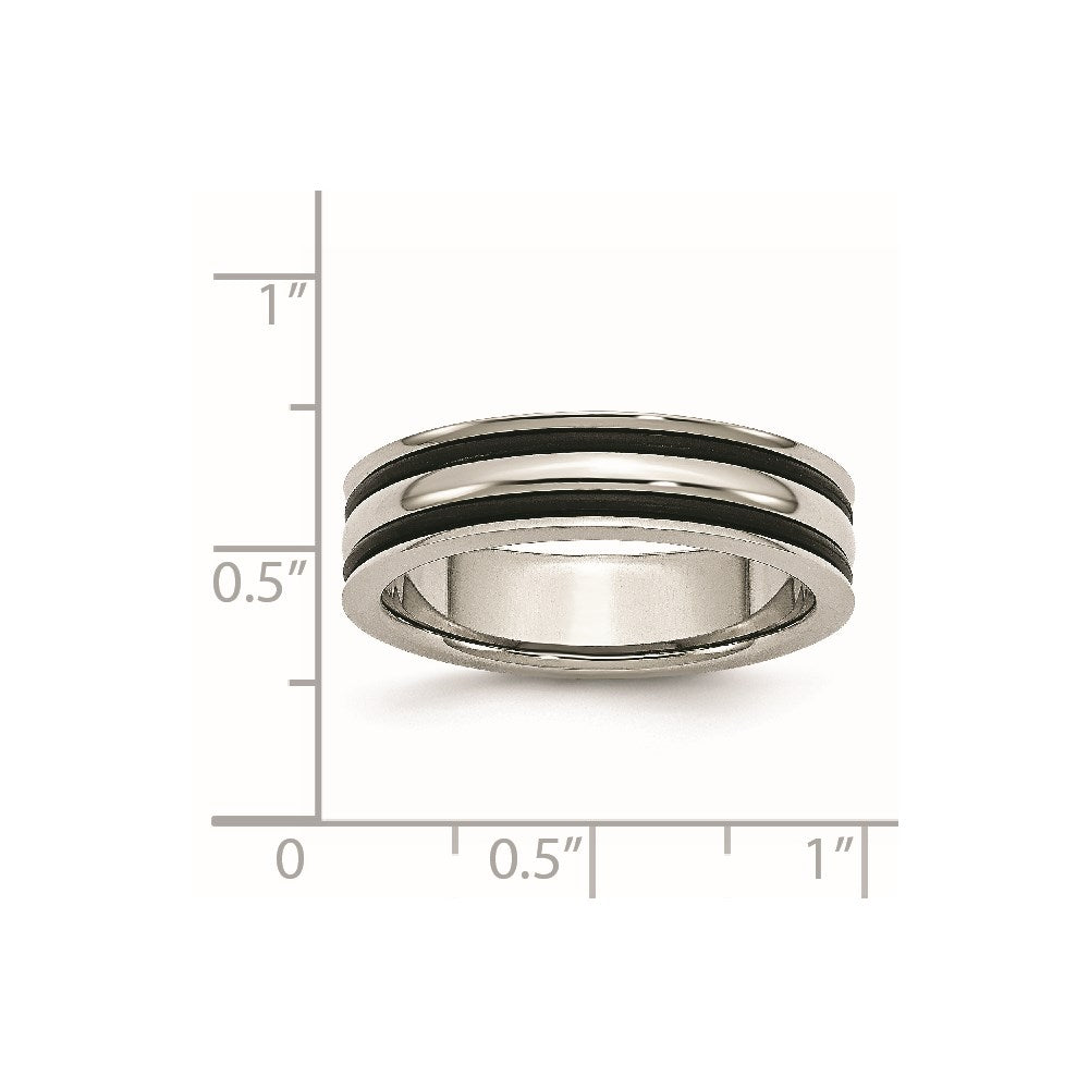 Stainless Steel 6mm Grooved and Black Rubber Band