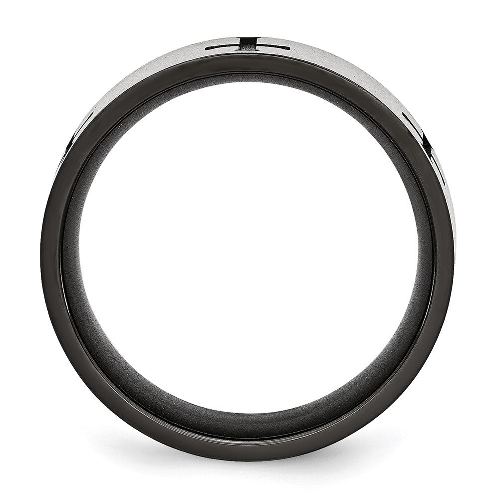 Chisel Stainless Steel Brushed and Polished Black IP-plated Crosses 7mm Band