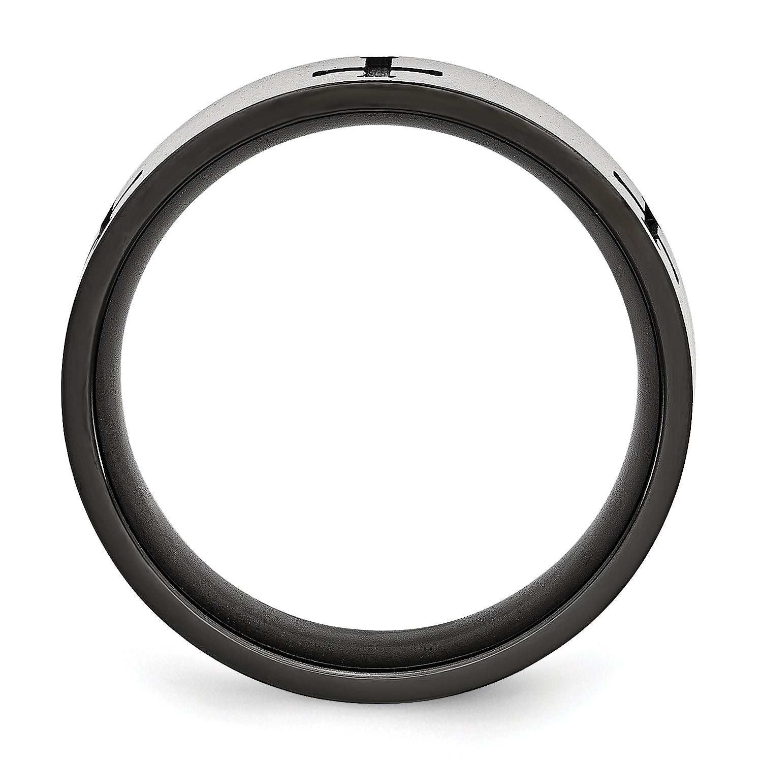 Chisel Stainless Steel Brushed and Polished Black IP-plated Crosses 7mm Band