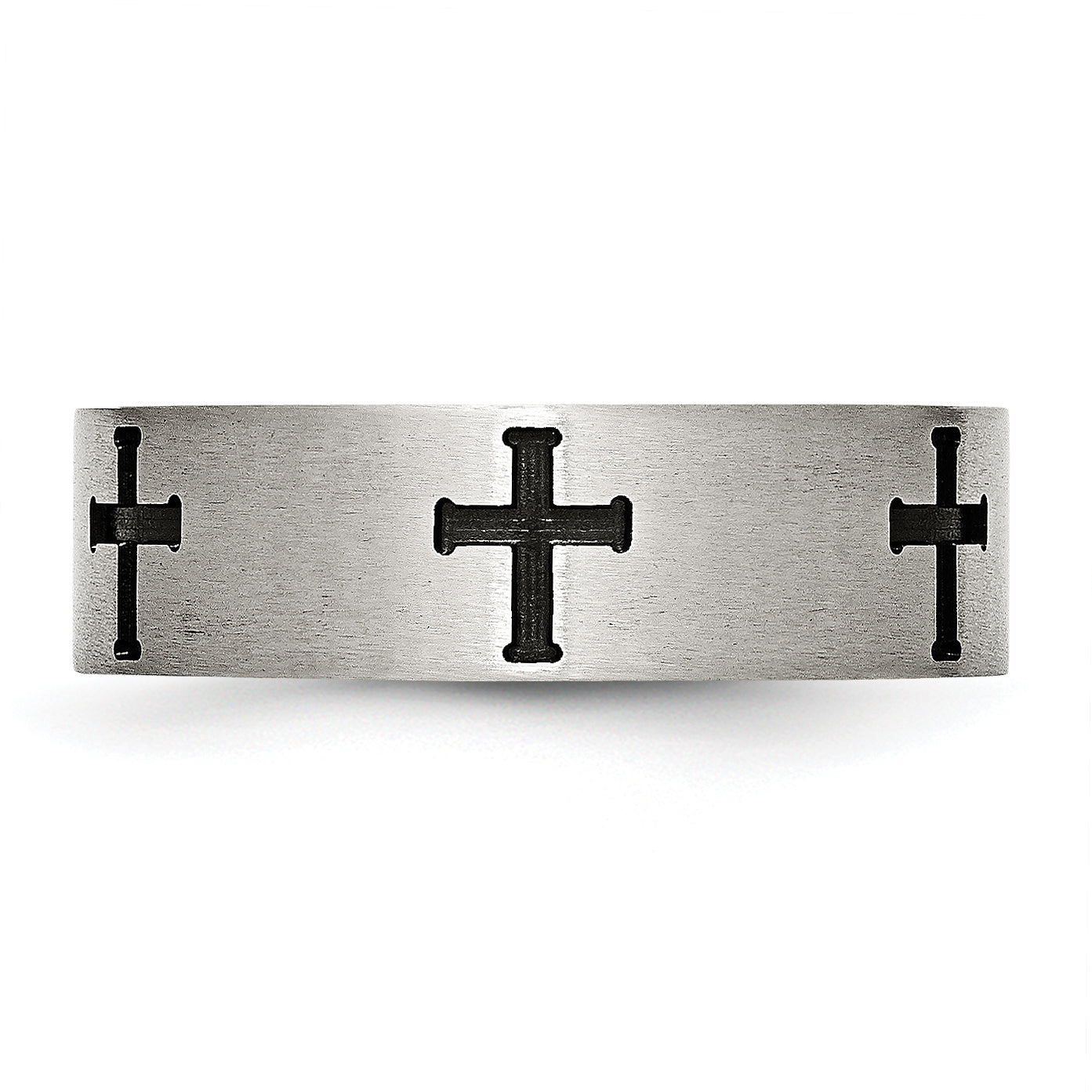 Chisel Stainless Steel Brushed and Polished Black IP-plated Crosses 7mm Band
