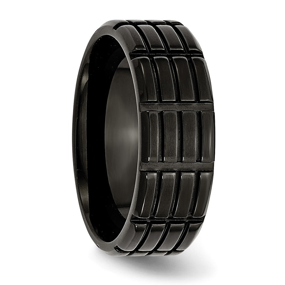 Chisel Stainless Steel Brushed Black IP-plated 8mm Grooved Band