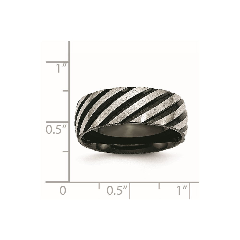 Stainless Steel 8mm Black IP-plated Swirl Brushed & Polished Band