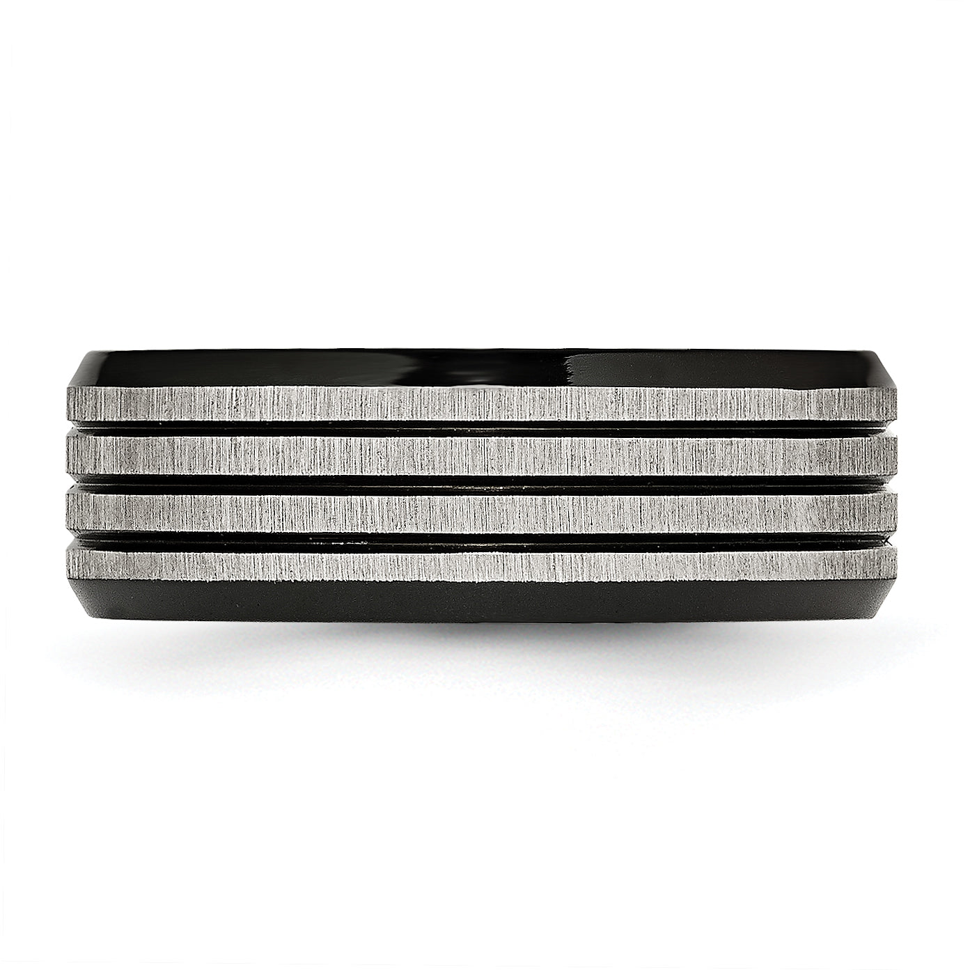 Chisel Stainless Steel Brushed and Polished Black IP-plated Striped 8mm Band