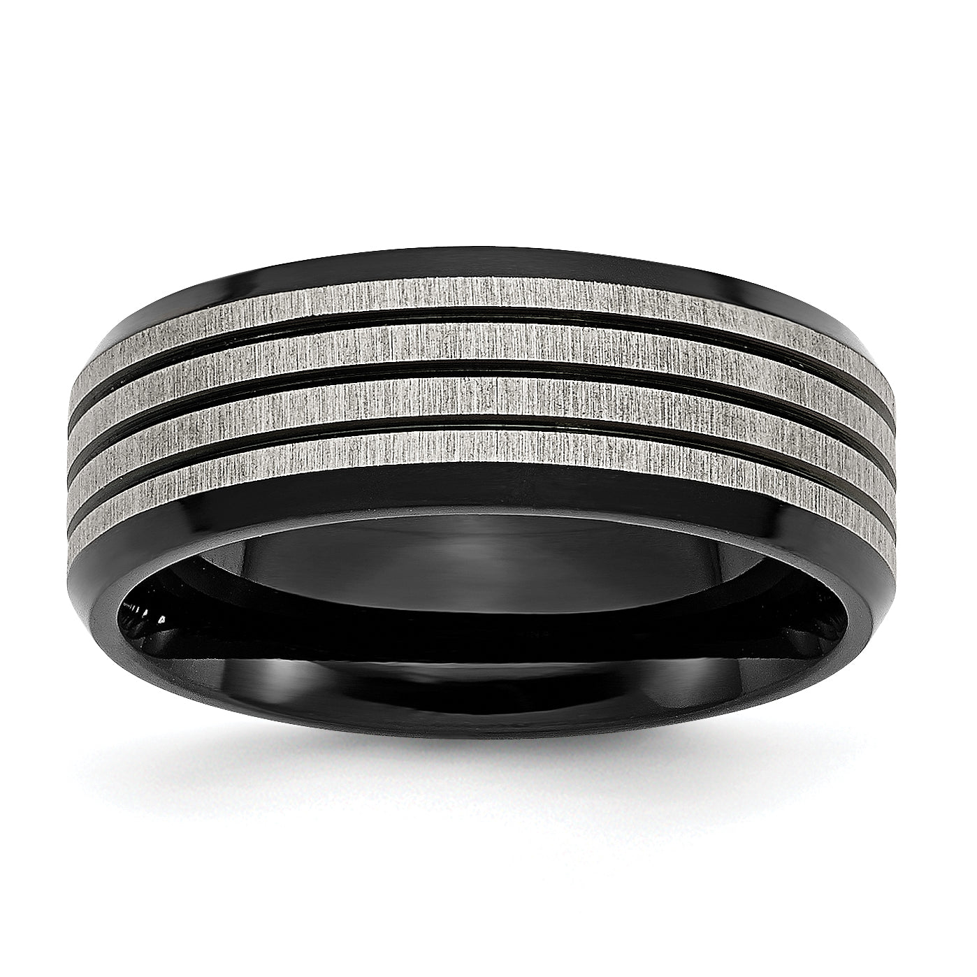 Chisel Stainless Steel Brushed and Polished Black IP-plated Striped 8mm Band