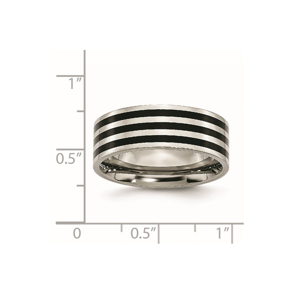 Stainless Steel 8mm Black IP-plated Striped Polished Band