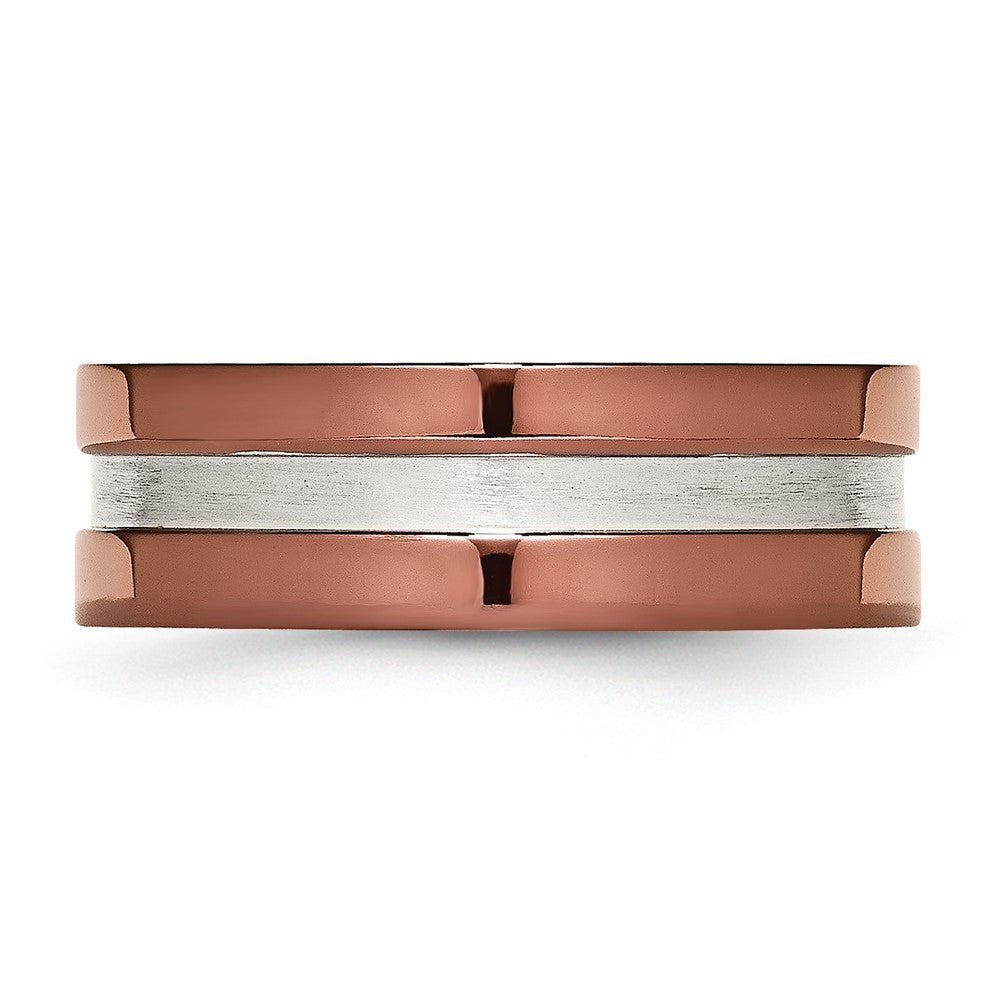 Stainless Steel 8mm Brown IP-plated Polished w/Brushed Center Band