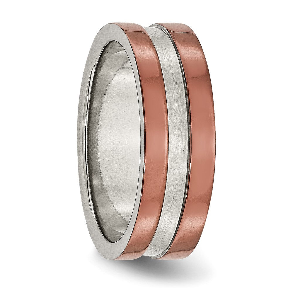 Stainless Steel 8mm Brown IP-plated Polished w/Brushed Center Band