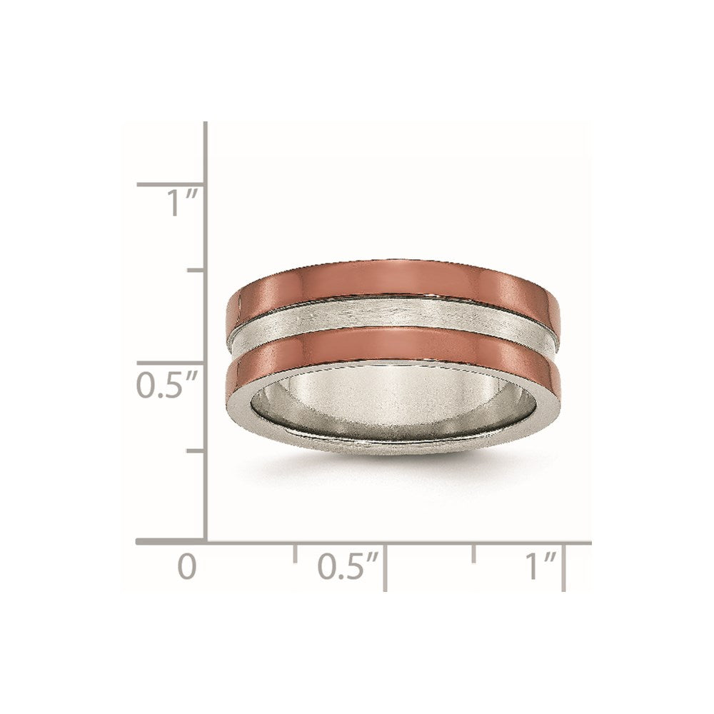 Stainless Steel 8mm Brown IP-plated Polished w/Brushed Center Band