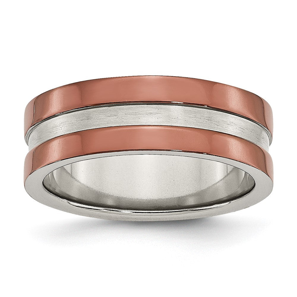 Stainless Steel 8mm Brown IP-plated Polished w/Brushed Center Band