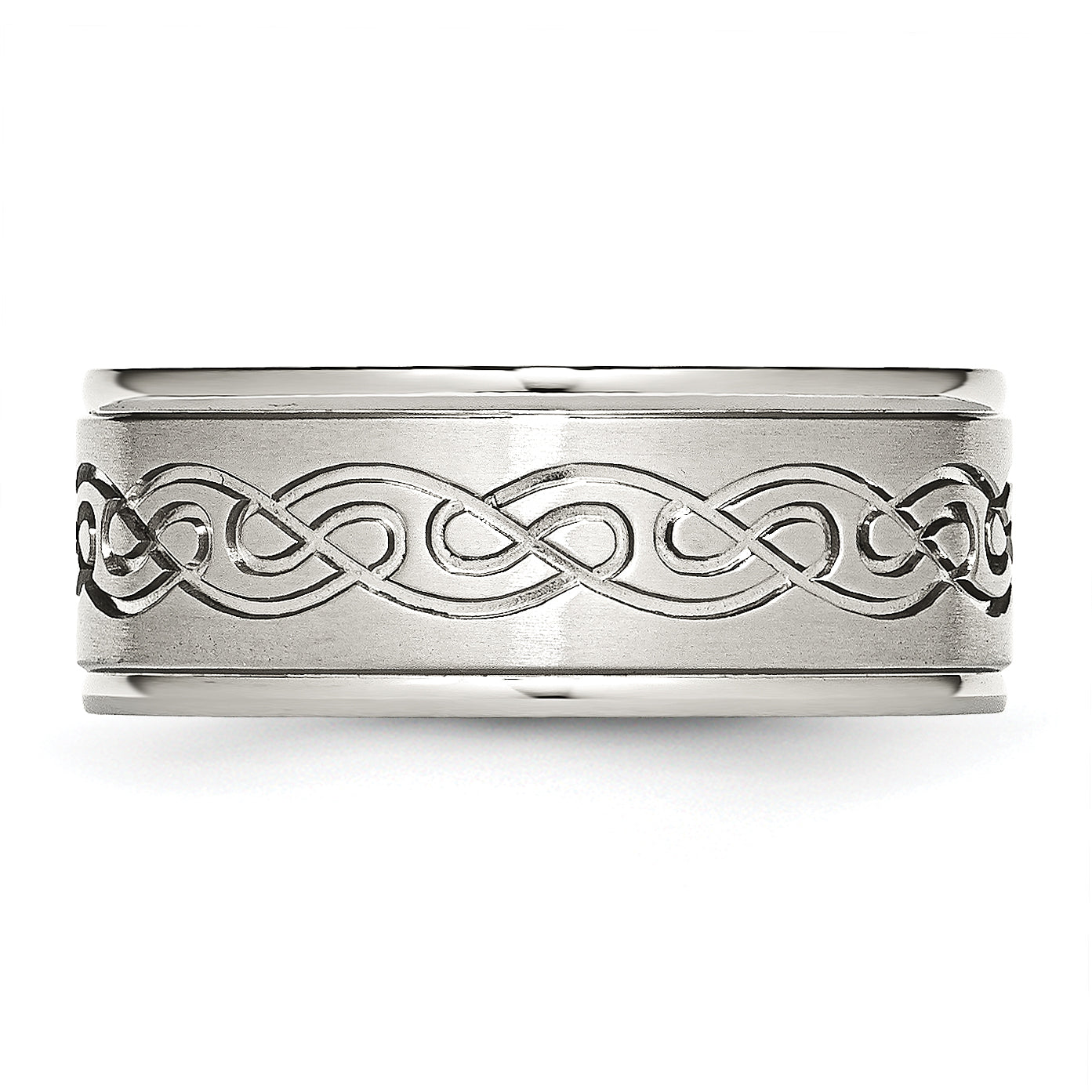 Chisel Stainless Steel Brushed and Polished Scroll Design 9mm Ridged Edge Band